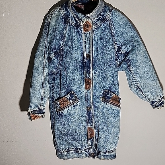 Be In The Current Sceen Denim Long Line Coat Small Acid Wash 90s - Picture 1 of 16